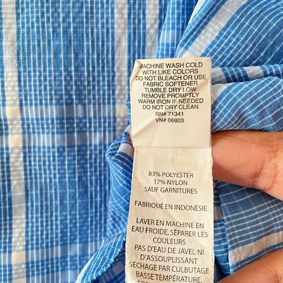 L.L.Bean Shirt M Blue & White Plaid Long Sleeve Tall Rob Button Up Pocket - Picture 13 of 13